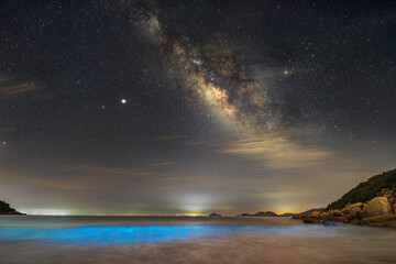Fototapeta na wymiar Hong Kong Night Starry Milky Way view scene