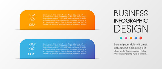 Diagram with business icons and 2 steps. Vertical infograph design. Vector