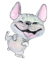Happy bulldog painted by watercolor isolated on white
