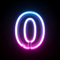 Neon 3d font, blue and pink neon light 3d rendering, number 0