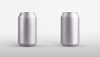 Mockup of a small standing metal bottle with water drops, for design presentation.