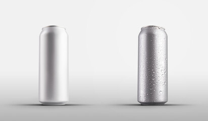 Template high silver shiny cans, with drops, standing aluminum bottles with an energetic, for...