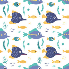 Childish seamless pattern with fish.