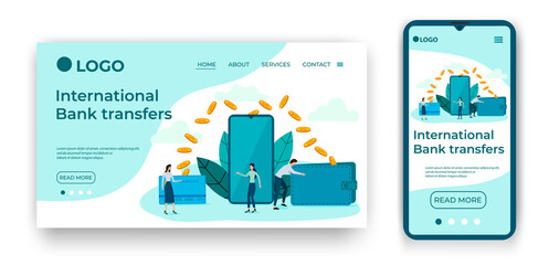 International Bank transfers. Template for the user interface of the website's home page.Landing page template.The adaptive design of the smartphone.vector illustration.