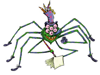 old cartoon spider with a black ink in his hand