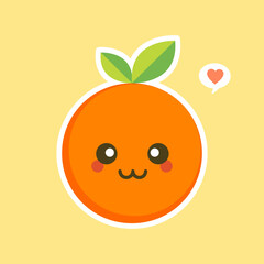 Obraz premium cute and kawaii Cartoon character orange. Healthy Happy Organic Fruit Character Illustration. Citrus fruits that are high in vitamin C. Sour, helping to feel fresh. 