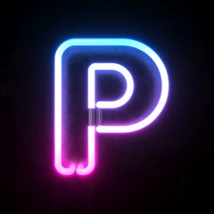 Neon 3d font, blue and pink neon light 3d rendering, letter P - obrazy, fototapety, plakaty