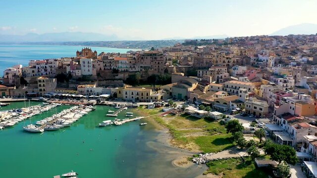 Castellammare del Golfo town (Gulf of Castellammare) on Mediterranean Sea, Trapany, Sicily, Italy. The town of Castellammare del Golfo in the province of Trapani in Sicily Italy.