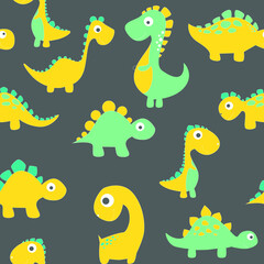 Childish dinosaur seamless pattern for fashion clothes, fabric, t shirts. hand drawn vector
