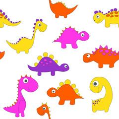 Obraz premium Childish dinosaur seamless pattern for fashion clothes, fabric, t shirts. hand drawn vector