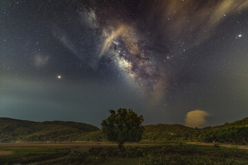 Fototapeta na wymiar Hong Kong Star trail Milky Way Night view scene