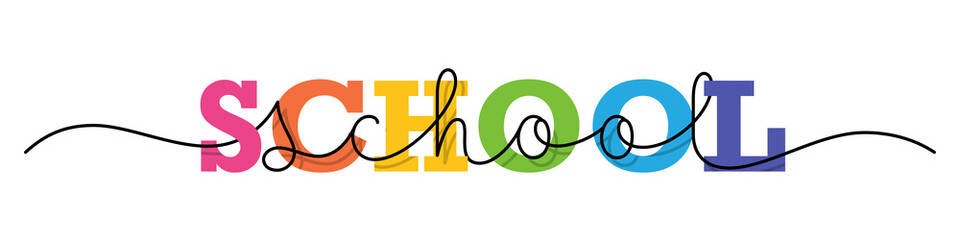 SCHOOL rainbow gradient vector mixed typography banner with monoline calligraphy