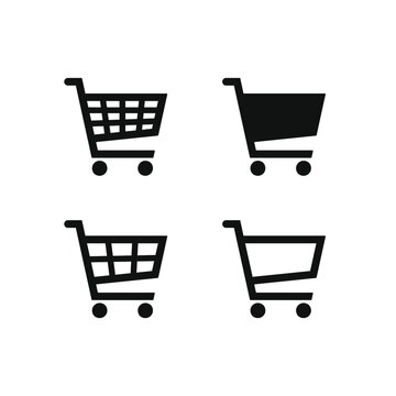 Shopping cart icon symbol collection. Simple shape web store button set. Flat online shop logo sign. Vector illustration image. Isolated on white background.