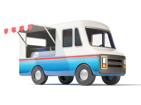 Food truck, street food, mobile fast food 3d rendering