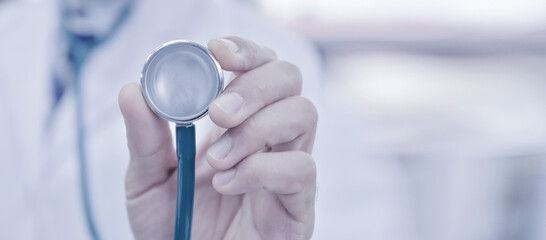 Close up hand holding stethoscope,Doctor stethoscope