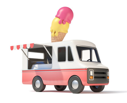 Ice cream truck, street food, 3d rendering