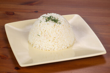 Steamed rice in the plate