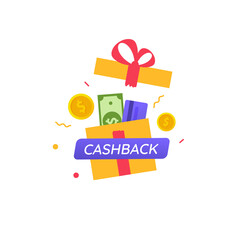 Cashback icon. Credit card, dollars and coins. Vector