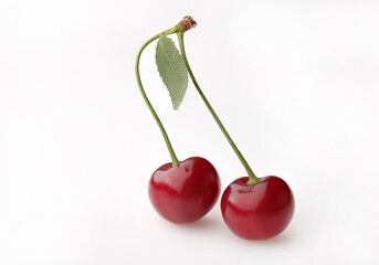 Ripe cherry on a white background
