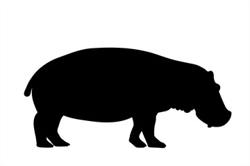 Vector silhouette of hippopotamus on white background. Symbol of animal.
