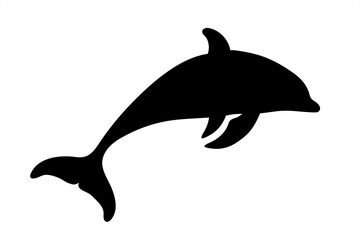 Vector silhouette of dolphin on white background. Symbol of ocean animal.