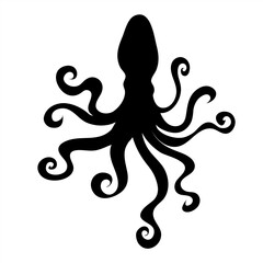 Vector silhouette of octopus on white background. Symbol of ocean animal.