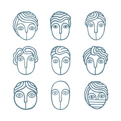 Obraz premium Hand drawn abstract faces vector illustrations collection. Male and female heads simple doodle drawings. Part of set.