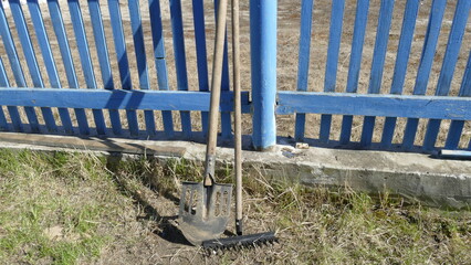 garden tools shovel and rake