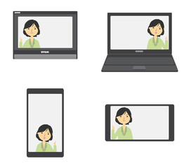 画面の向こうで説明するキャリアウーマン
