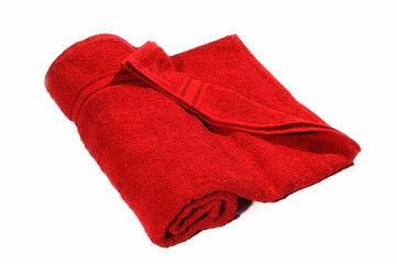 red bath towel isolated on white background