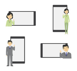 スマホの前で説明するビジネスマンたち
