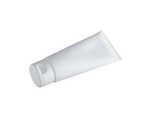 white plastic tube for cosmetic products isolated on white background
