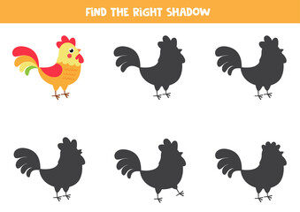 Find the correct shadow of cute cartoon rooster.