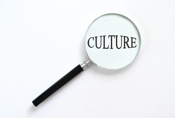 culture text under a magnifying glass, with isolated background