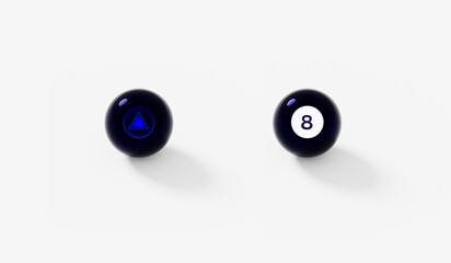 Pool ball, magic 8 ball 3d illustration of luck concept,	
black and white yes no ball