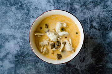 Thai Style Tom Kha Gai Soup with Coconut Milk, Chicken and Galangal.
