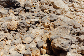 Selective focus of stones with sunlight on beach