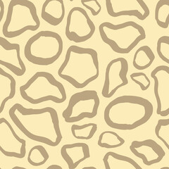 Safari pattern background, animal skin print of giraffe, vector seamless design. African safari abstract animal skin pattern with brown outline spots on beige background, savanna decoration textile