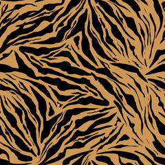 Bright Safari pattern background, tiger animal skin print, vector seamless design. African safari leopard animal fur pattern with black spots background, modern decoration