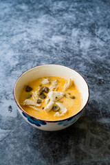 Thai Style Tom Kha Gai Soup with Coconut Milk, Chicken and Galangal.