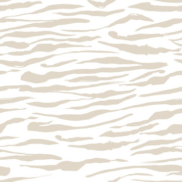 Safari pattern, white tiger or zebra seamless print, vector background. African safari wild animal fur skin pattern with beige stripes on white background, simple flat modern decoration background