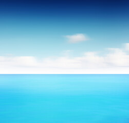 Defocused white fluffy cloud and ocean. Nature background with blurred motion.