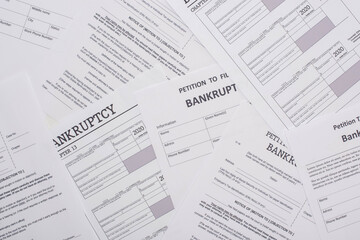 top view of bankruptcy petition papers