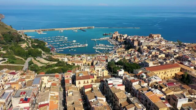 Castellammare del Golfo town (Gulf of Castellammare) on Mediterranean Sea, Trapany, Sicily, Italy. The town of Castellammare del Golfo in the province of Trapani in Sicily Italy.