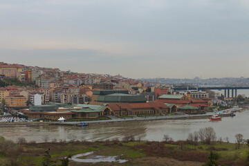 View of Golden Horn Bay in the Euyp area of Istanbul in rainy weather. Turkey