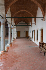 Corridor in the courtyard of the Mihrimah Sultan Mosque in Istanbul. Turkey