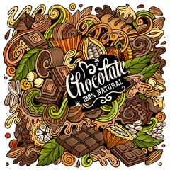 Chocolate hand drawn vector doodles illustration. Choco poster design