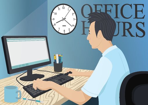 Man working on desktop at office