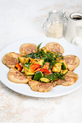 Salad of shank and vegetables with fresh herbs