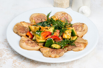 Salad of shank and vegetables with fresh herbs